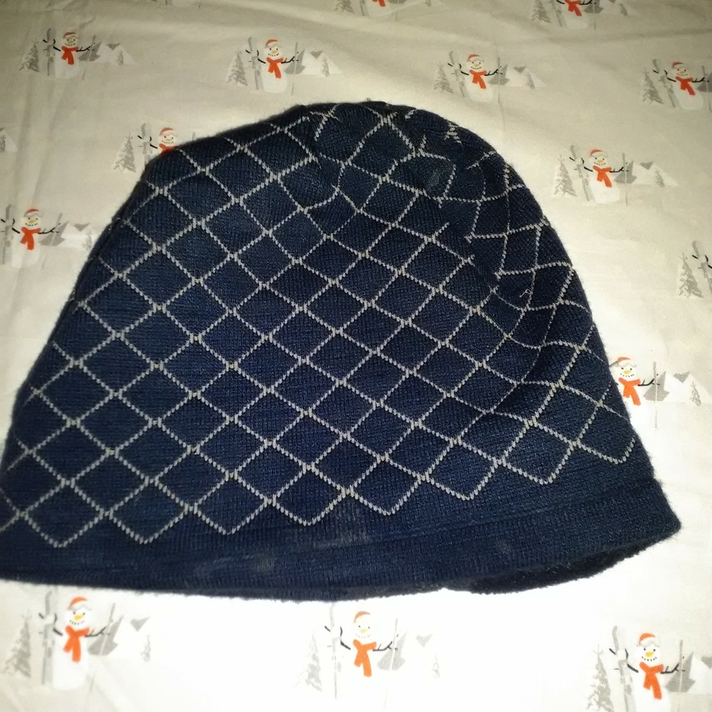 Mens Winter Pugs beanie Navy blue grey plaid